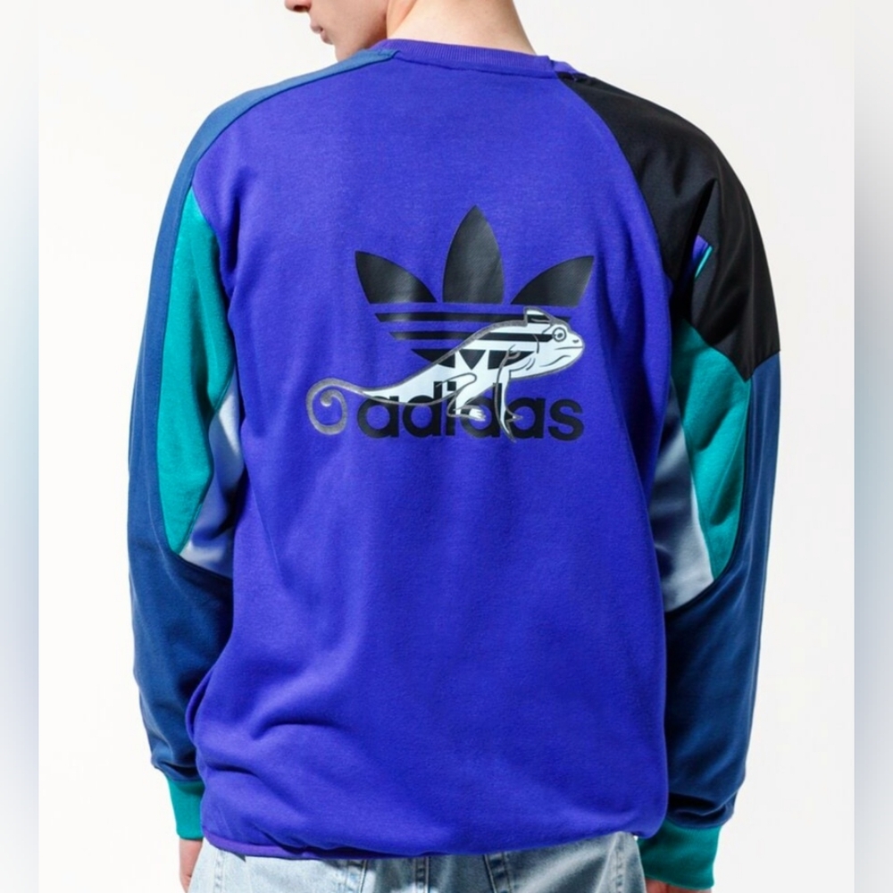 Adidas 🔥Originals Mens Soccer Purple Multicolor Logo Sweatshirt FM3697 Rare NEW